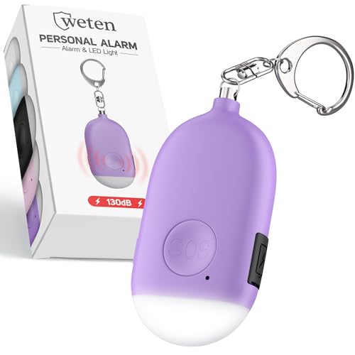 Weten Rechargeable Personal Alarm Keychain - 130dB Siren & LED Light - Stylish Personal Safety Alert for Women to Carry - Panic Button Alarm for Security - Rape Whistle for Self Defense (Purple) - color: E - Purple