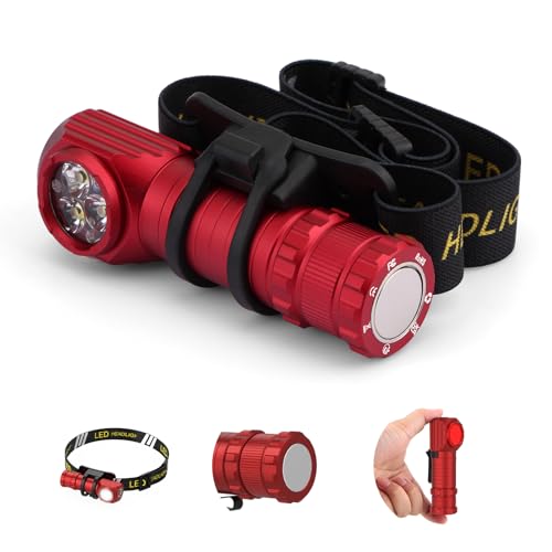 2 in 1 Detachable Flashlight & Headband, LED Rechargeable Headlamp for Adults - Hard Hat Light Running Head Lamp with Red Light, Magnet, 180° Tilt, 7 Modes, Outdoor, Emergency 1PC, Red