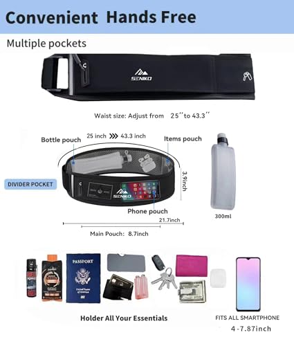 SENIKO Running Belt Hydration with Bottles,Fanny Pack Water Bottle Holder, Zipper Waist Pouch Fits Most phones,Zerobounce Design for Cycling Climbing Marathon (upgradation) - style: Upgradation