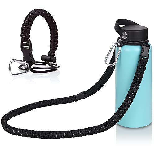 Wongeto Paracord Handle Carrier Holder with Shoulder Strap,Compatible with Hydro Flask Wide Mouth Water Bottles - color: Black 1
