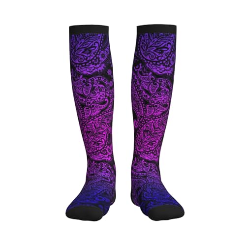 Compression Socks Women Knee High Support Circulation Stockings for Running Cycling Flying - color: Paisley