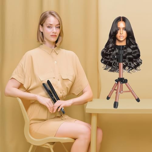 ZQIAN BEAUTY 25 Inch Wig Stand Tripod, Adjustable Mannequin Head Stand, Wig Head Stand for Training Heads And Canvas Block Head (Latte, Mannequin Head Not Included) - color: Latte, size: 25 Inch