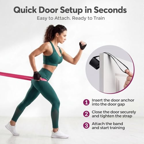 Resistance Bands Set for Men & Women, Fabric Hip Bands & Long Resistance Workout Bands with Door Anchor, Non-Slip Home Gym Equipment for Glutes, Legs, Strength Training & Full Body Workouts