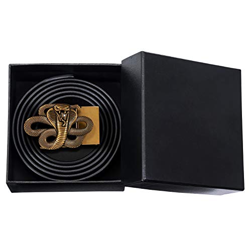 Dubulle Ratchet Belt for Men Leather Adjustable Designer Fashion Buckle - color: A-a Gold Python Belt, size: Adjustable Fit 22" to 38" Waist