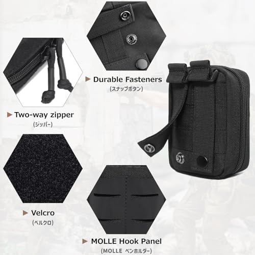 Azarxis Tactical Mini Belt Pouches, Multi-Purpose Small Battery Case Compact Utility EDC Card Slot Holder Waist Bags Military Molle Pack Sundries Storage Pack - color: #05 Black