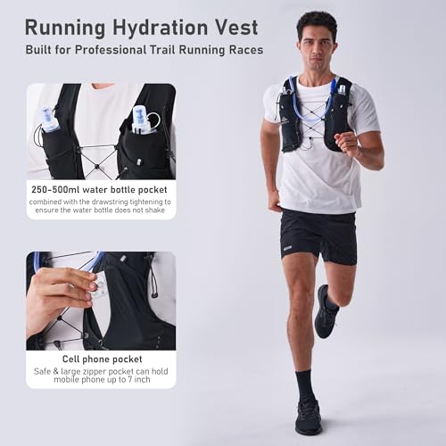Running Hydration Vest 5L, Running Backpack with 2x500ml Soft Flask - color: Black, size: Large