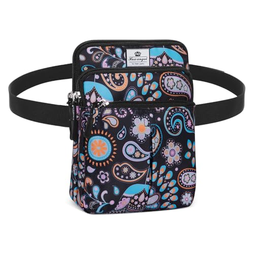 HUA ANGEL Multifunctional Fanny Pack for Men & Women Lightweight Waist Bag with 3 Zip Compartments, Cross body bag for Running Walking Sport Travel - color: Paisley flowers