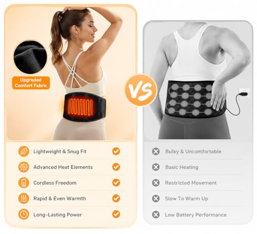 Heated Waist Belt, Cordless Lower Back Heating Pad, Black - size: 49 inches