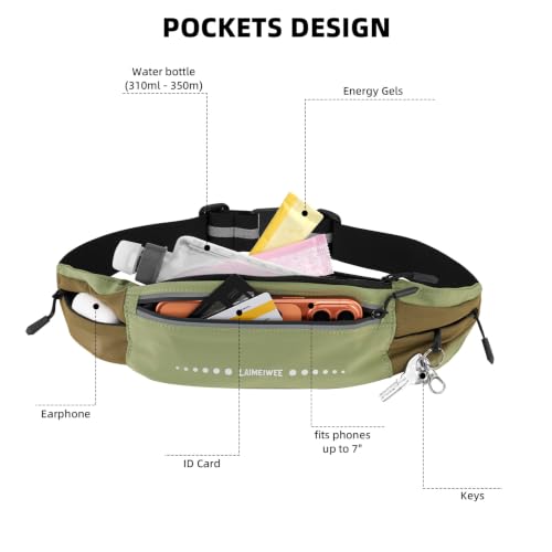 Lightweight Running Belt, Water-Resistant Waist Pack for Women & Men, 4-Zone Organization Fits Up to 7" Phone, Reflective Strips Design for Marathon Training, Jogging, Hiking, Commuting - color: Green