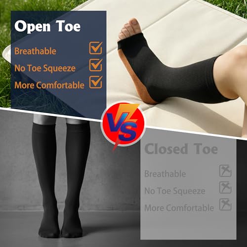 Compression Socks for Women&Men 20-30mmHg Graduated Knee High Stocking - color: 03-5 Pairs Open Toe Black Copper, size: Small-Medium