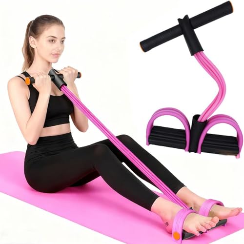 Resistance Band with Pedal Handle 6 Tube Elastic Natural Latex Pull Rope Fitness Bands for Leg Arm Abdomen Waist Stretching Exercising Training - color: Black Pink