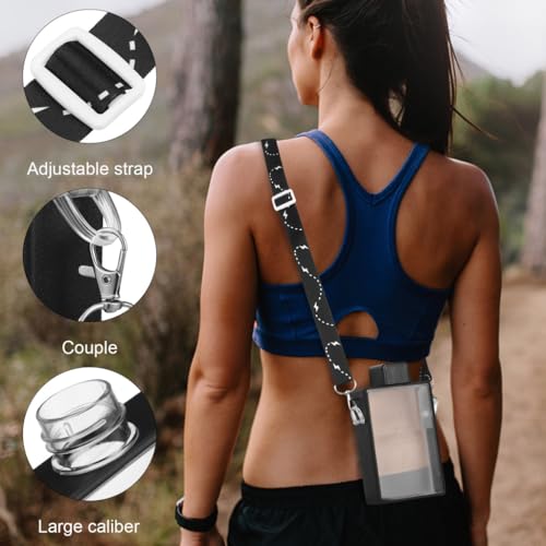 Rectangular Sports Water Bottle Flat Water Bottle for Purse Portable with Adjustable Strap Slim Travel Kettle for Gym Running Outdoor Use