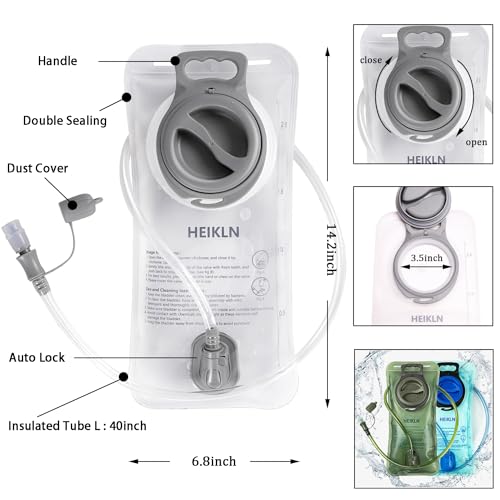 HEIKLN Hydration Bladder 1.5L-2L-2.5L-3L,Leak Proof Water Reservoir, BPA Free Military Water Storage Bladder Bag Hydration Pack Replacement Easy Clean for Bicycling Hiking Camping Hunting Running - color: 2L Blue White