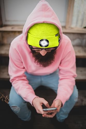 ATNKE LED Lighted Bluetooth Beanie Hat,USB Rechargeable 4 LED Wireless Music Running Headlamp Cap Gift for Men and Women - color: #Fluorescent Yellow