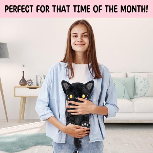 Black Cat Microwavable 1.5 lbs Unscented Heating Pad for Women and Kids- Cute Soft Cozy Pillow Plush Heatable Warm Stuffed Animals - Kawaii Hot and Cold Plushie - Black Cat Gifts for Girls and Women - color: Black Cat
