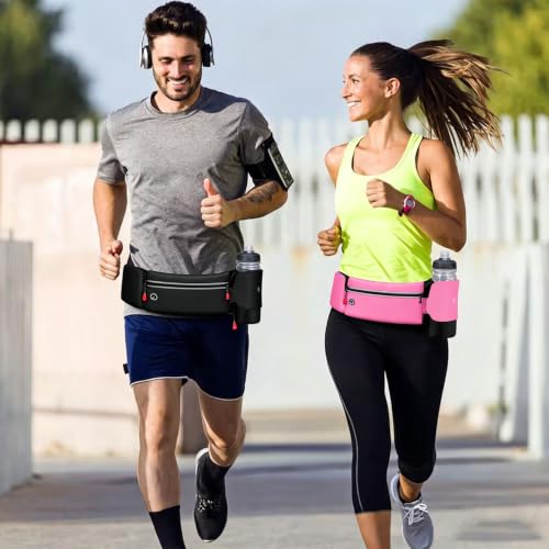 Running Belt for Women Men,Running Fanny Pack,with Foldable Water Bottle Holder (Bottles NOT Included),Sport Pouch iPhone Carrier, Dog Walker Hydration Fanny Pack,for Runners Jogging (black) - color: Black