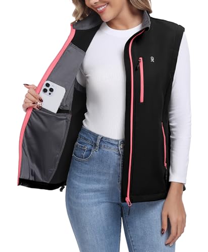 Little Donkey Andy Women's Fleece Softshell Vest Windproof Multi Pockets - color: Black, size: X-Small