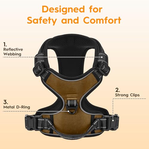 No Pull Dog Harness, No-Choke Soft Padded Reflective Dog Vest Harness with Front Clip & Top Handle, 2 Quick-Release Buckles, Adjustable for Small Medium Large Dogs - color: Brown, size: X-Small
