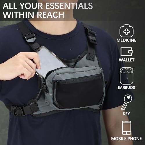 MGFLASHFORCE Chest Bag for Men and Women, Chest Rig Pack Front EDC Pouch - color: Grey