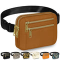 Capolo Fanny Packs for Women 4 Zip Pocket Crossbody Belt Bag Waist Bags - color: Brown, size: Medium