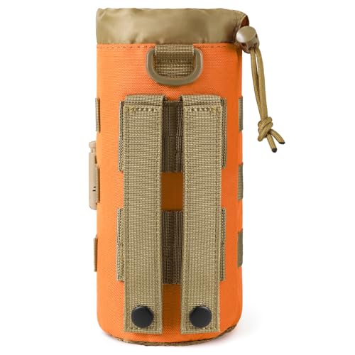 FRTKK Tactical MOLLE Water Bottle Pouch with Drawstring Open Top & Mesh Bottom, Military Water Bottle Holder Bag Sports Travel Hydration Carrier - color: Orange-1Pack