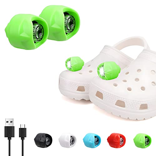 Vergissm Rechargeable Flashlights Compatible with Croc, 2 PCs LED Headlight, Waterproof Hands Free Flashlights with 3 Lighting Modes, Novelty Shoe Lights for Camping (Green) - color: Green
