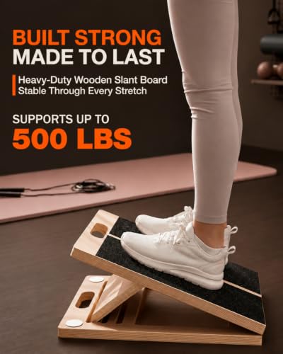 Frylr Slant Board for Exercise with Complete Mobility Kit, Foot Stretcher, Portable Foldable Wooden Wedge with 500 lb Capacity, Non-Slip Design, Carry Handle for Home, Gym and Office - style: Board + Bands + Balls