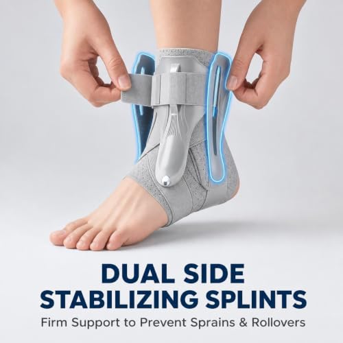 Ankle Stabilizer Brace with Side Support - Layered Compression Knit,Adjustable Cross Straps,Removable on Both Sides,Moisture-Wicking Fabric - size: Large