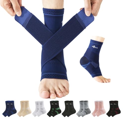 ABIRAM Ankle Brace Compression Sleeve with Adjustable Support Strap - color: Blue, size: X-Large