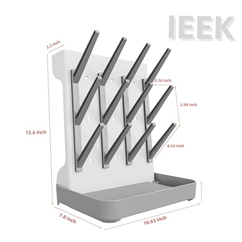 IEEK Baby Bottle Drying Rack,Large Vertical Drying Tower Bottle Rack Holder Space Saving Standing Drying Rack for Countertop-Holds 12 Baby Bottles and Cup,Etachable Travel Bottle Rack,Grey and White - size: Desktop bottle drying rack