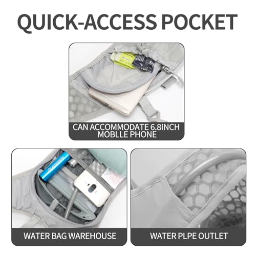 IX INOXTO Hydration Pack Backpack, Lightweight Water Backpack with 2L Hydration Bladder Daypack for Men Women,Running Hydration Vest for Trail Running Hiking Cycling Race Climbing - color: Grey white - 2L