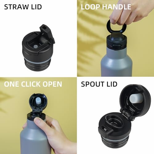BJPKPK 25oz Insulated Thermal Water Bottle, Straw & Handle, Stainless Steel - color: Gray, size: 25 Ounces