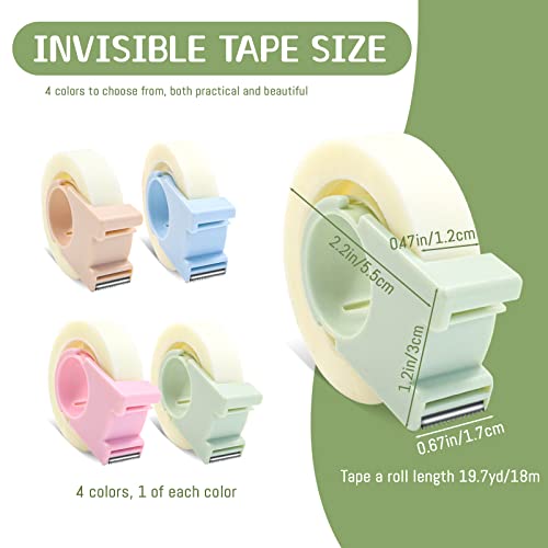 4 Pack Invisible Tape with Mini Dispenser Set 1/2 Inch Magic Tape Writable Transparent Tape Portable Repairing for Office School Home (4)