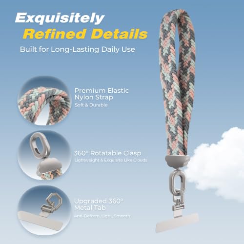 Stretchy Phone Wrist Strap, with 360° Rotatable Metal Tab - color: Gray& Pink