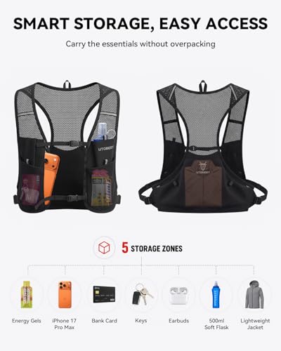 UTOBEST Minimalist Running Hydration Vest with 500ml Soft Flask,Lite M3 - size: ML(33.1"-44.9")