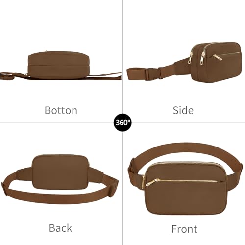 Fashion Fanny Bag-Waist Pack With Adjustable Belt Bag-Unisex Crossbody Pack For Travel Running Hiking-Brown - color: 3-Zipper Brown