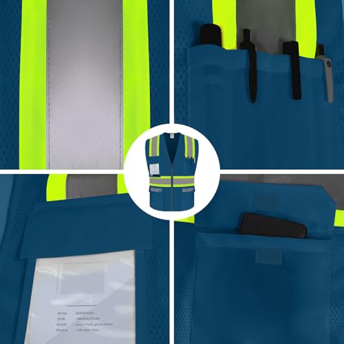 Security Vest for Security Guard, Hi Vis Mesh Vest, Blue, M - color: Blue-security, size: Medium