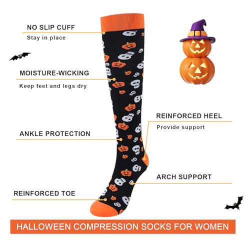 Junely Compression Socks for Women Knee High Socks Funny - color: Halloween02