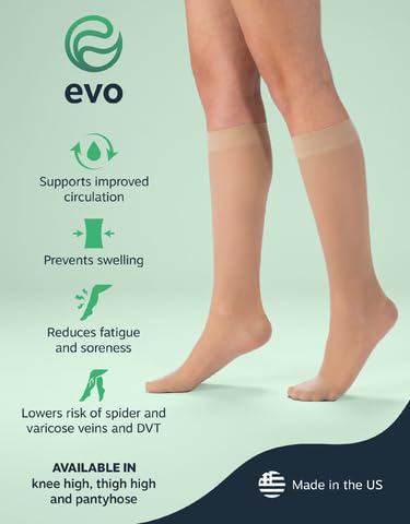 EvoNation Women Sheer Thigh High 20-30 mmHg Graduated Compression Stockings - color: Nude, size: XX-Large