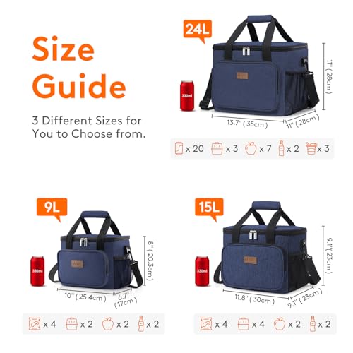 Lifewit Insulated Lunch Box for Men, Lunch Bag Cooler Women, 32-Can 20L - color: Dark Blue, size: Large(15L)