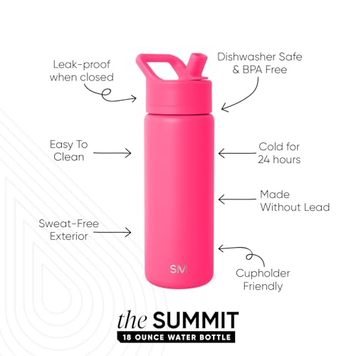 Simple Modern Insulated Water Bottle with Straw | 18oz | Pink - color: Malibu (Pack of 1), style: 18oz