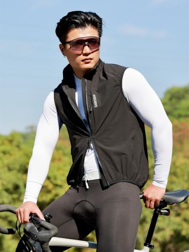 WOSAWE Reflective Cycling Vest with Chest Pocket Water-Repellent Lightweight Windproof Gilet for Running, Hiking, Biking - color: Black, size: Large