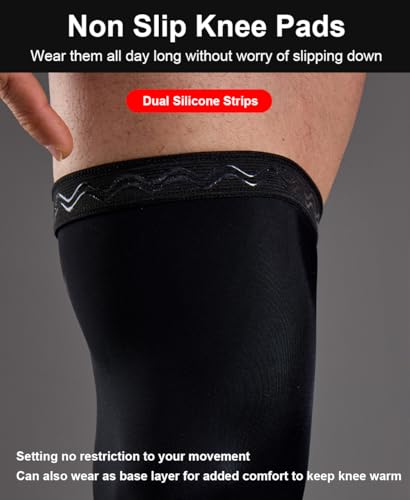 SUJAYU 2 Pairs Full Leg Compression Sleeve, Calf Compression Sleeve Women Men, Long Leg Sleeves for Basketball Running - color: Black+black, size: Large