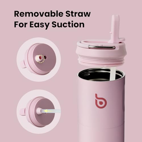 BOTTLE BOTTLE Insulated Water Bottle 24oz with Straw Lid and Handle Sports - color: Light Pink