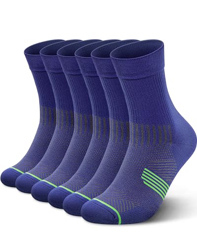 3 Pairs Running Compression Socks for Men & Women Crew Socks with Cushion - color: Navy (3 Pairs), size: Large