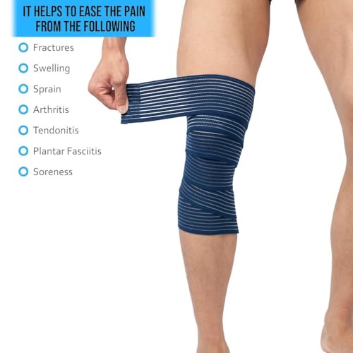 Extra Long Elastic Knee Wrap Compression Bandage Brace Support for Legs, Plantar Fasciitis, Stabilising Ligaments, Joint Pain, Squat, Basketball, Running, Tennis, Soccer, Football, Volleyball (Navy Blue) - color: Navy Blue