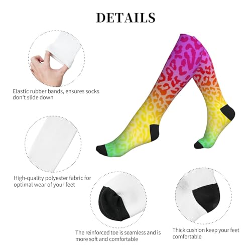 Compression Socks Women And Men For Nurses Travel Pregnancy Recovery Running Athletic - color: Rainbow Leopard Print