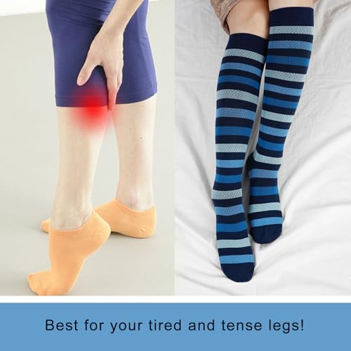 Junely Compression Socks for Women Knee High Striped Polka Dot Stockings - color: A4-blue