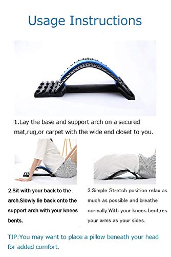 Back Stretching Device,Back Massager for Bed & Chair & Car,Multi-Level Lumbar Support Stretcher Spinal, Lower and Upper Muscle Pain Relief(Black/Blue)