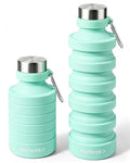 Nefeeko Collapsible Foldable Water Bottle, 27oz Reuseable BPA Free Silicone Portable Leak Proof Sports Water Bottle with Carabiner for Travel Gym Camping Hiking - color: Mint Green-27oz